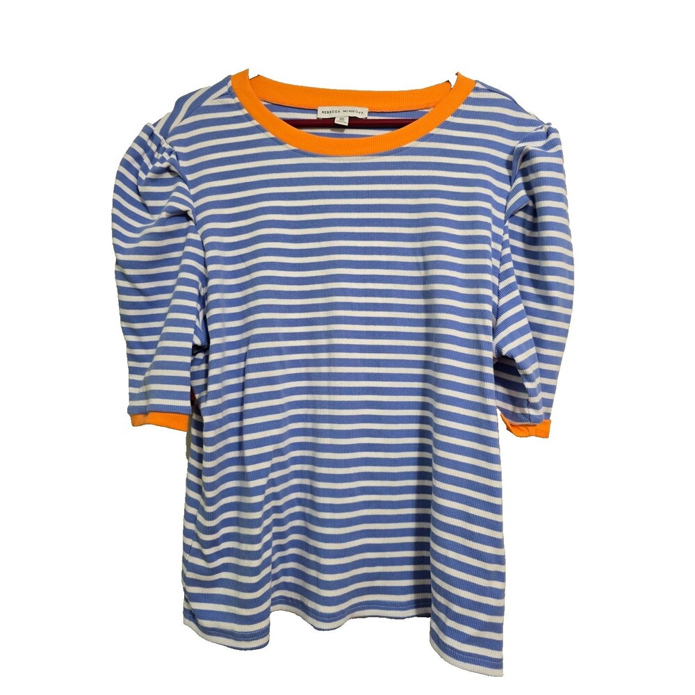Rebecca Minkoff Size 2XL Womens Shirt Striped Soft Rib Knit Puff Sleeve Top